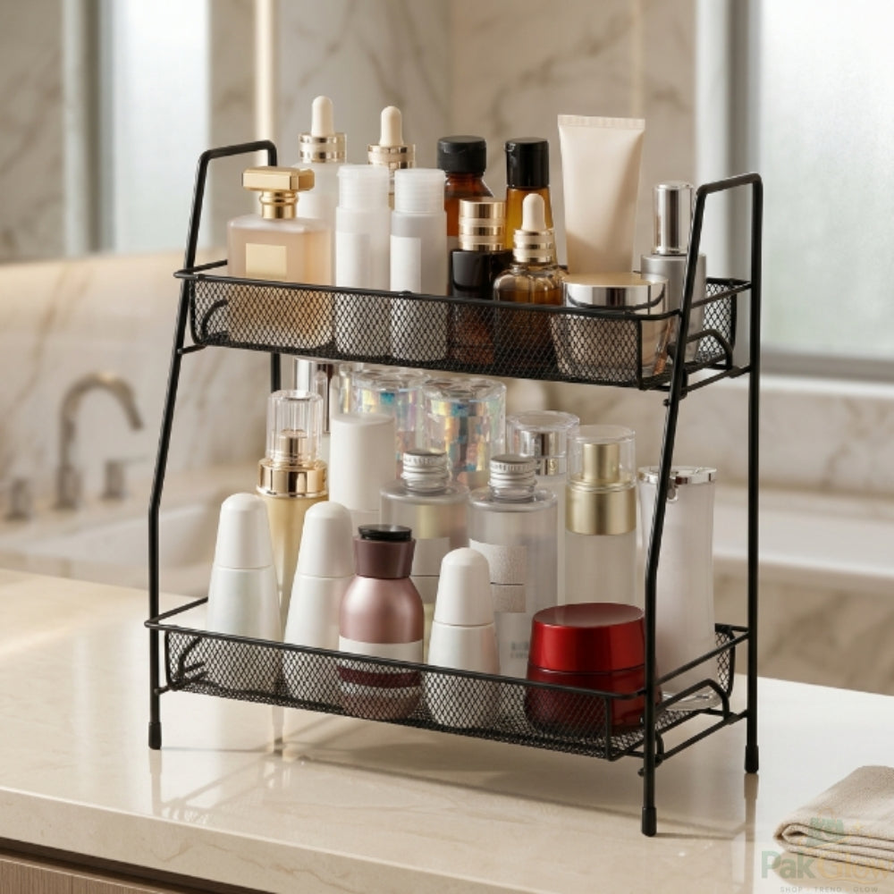 2-Tier Metal Makeup Organizer – Stylish Beauty Storage