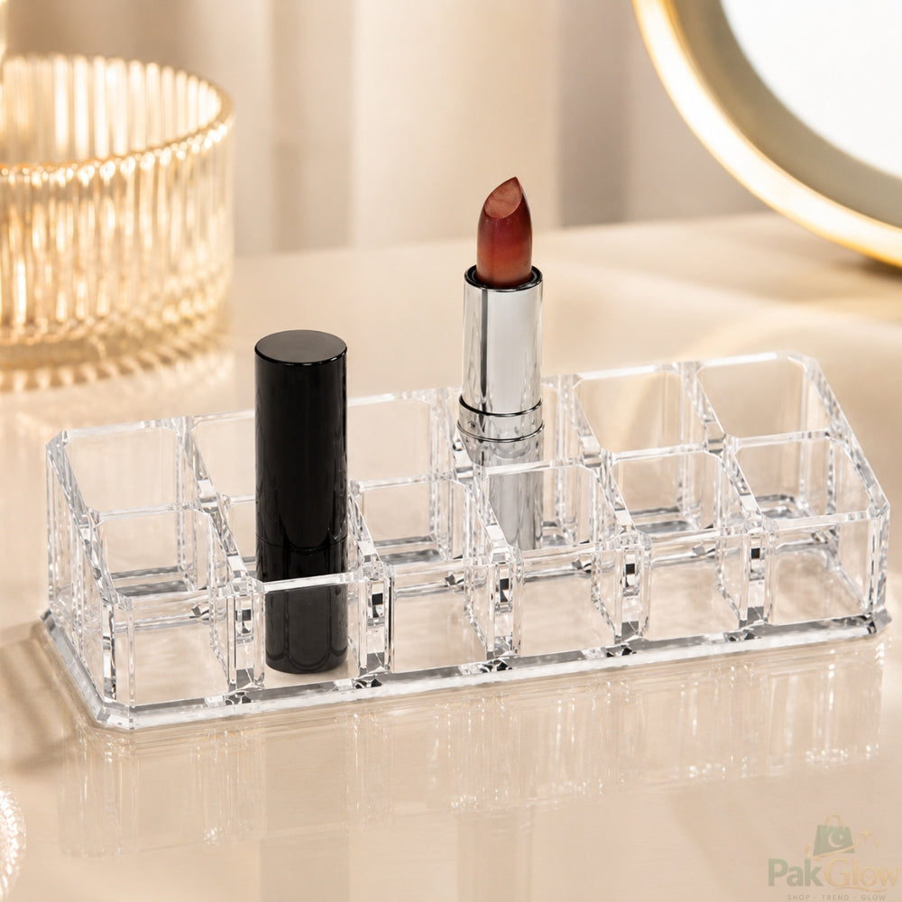 Transparent Acrylic Lipstick Organizer – Multi-Slot Vanity Storage