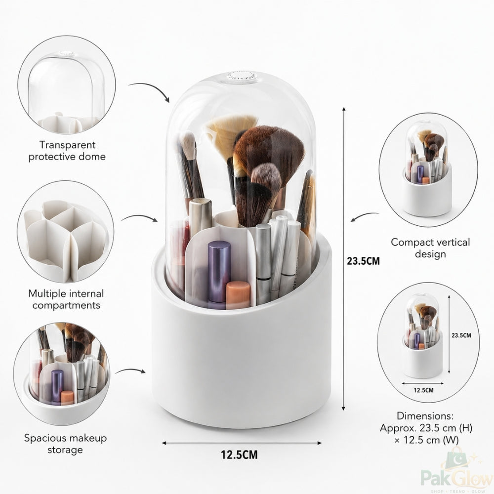Premium Acrylic Makeup Brush Organizer – 3-Compartment Dust Protected  Storage