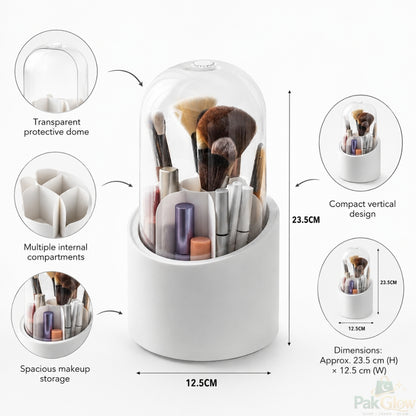 Premium Acrylic Makeup Brush Organizer – 3-Compartment Dust Protected  Storage