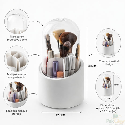 Premium Acrylic Makeup Brush Organizer – 3-Compartment Dust Protected  Storage