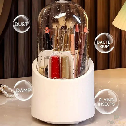 360° Rotating Makeup Brush Organizer – Dust Protective Storage Dome