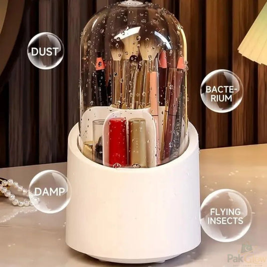 360° Rotating Makeup Brush Organizer – Dust Protective Storage Dome