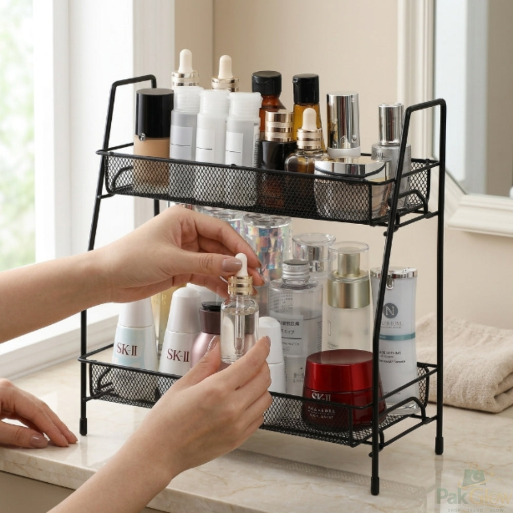 2-Tier Metal Makeup Organizer – Stylish Beauty Storage