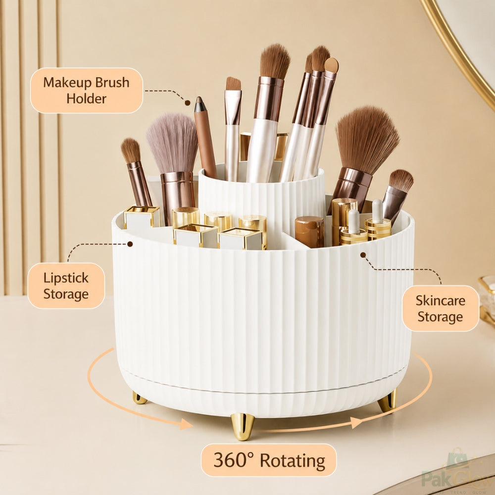 360° Rotating Makeup Organizer – Reusable Multi Compartment Vanity Storage