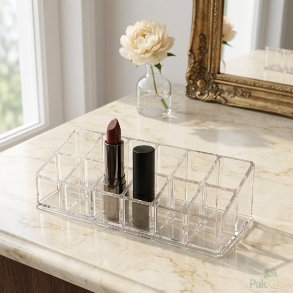 Transparent Acrylic Lipstick Organizer – Multi-Slot Vanity Storage
