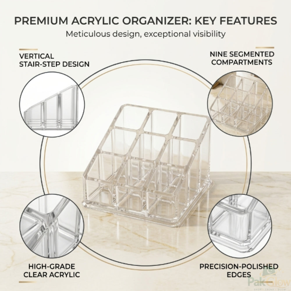 Premium Acrylic Lipstick Organizer – 9 Slot Makeup Storage