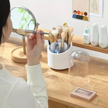 360° Rotating Makeup Brush Organizer – Dust Protective Storage Dome