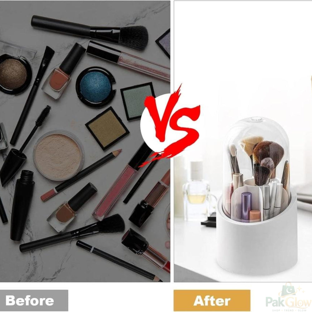 Premium Acrylic Makeup Brush Organizer – 3-Compartment Dust Protected  Storage