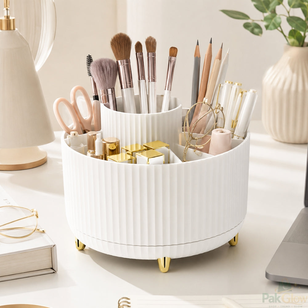 360° Rotating Makeup Organizer – Reusable Multi Compartment Vanity Storage