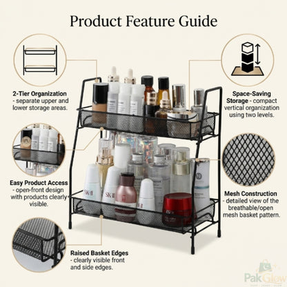 2-Tier Metal Makeup Organizer – Stylish Beauty Storage