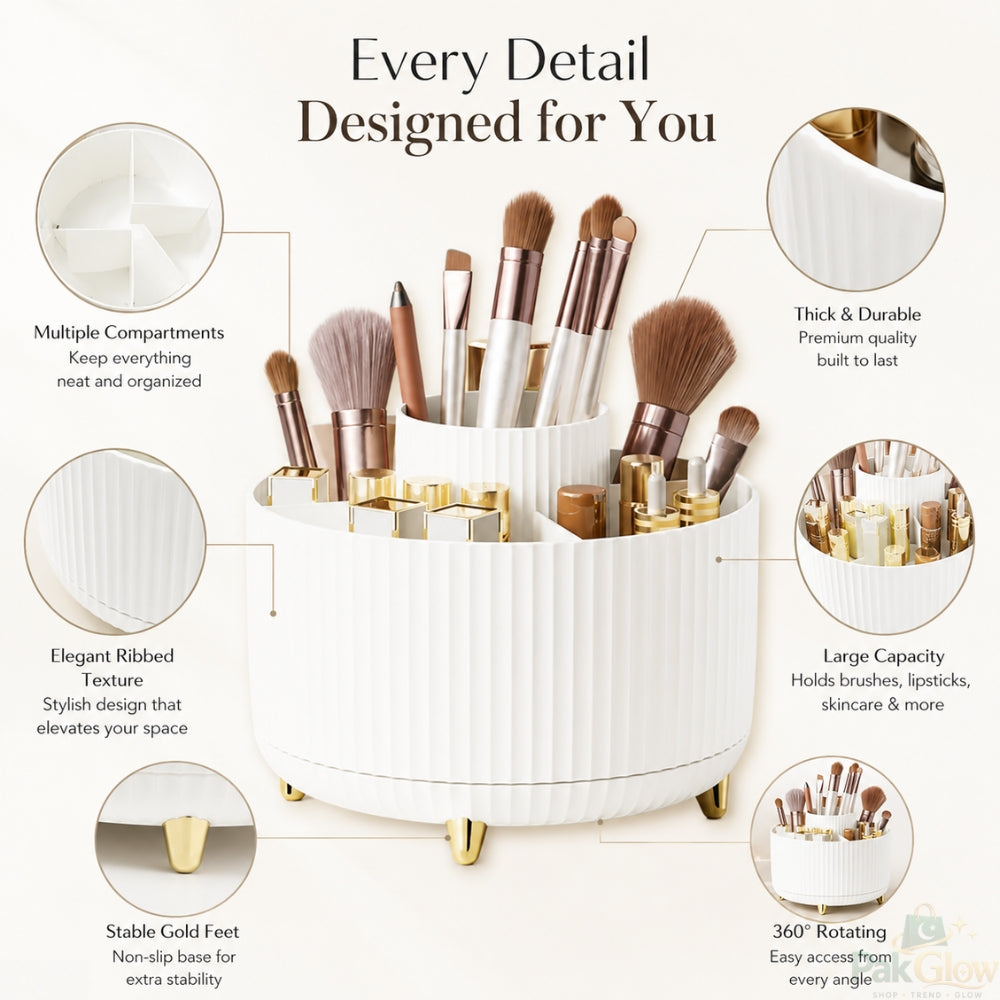 360° Rotating Makeup Organizer – Reusable Multi Compartment Vanity Storage