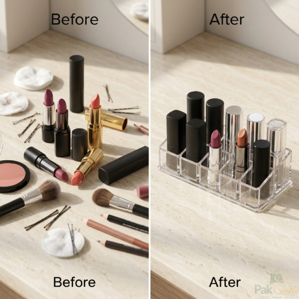 Transparent Acrylic Lipstick Organizer – Multi-Slot Vanity Storage