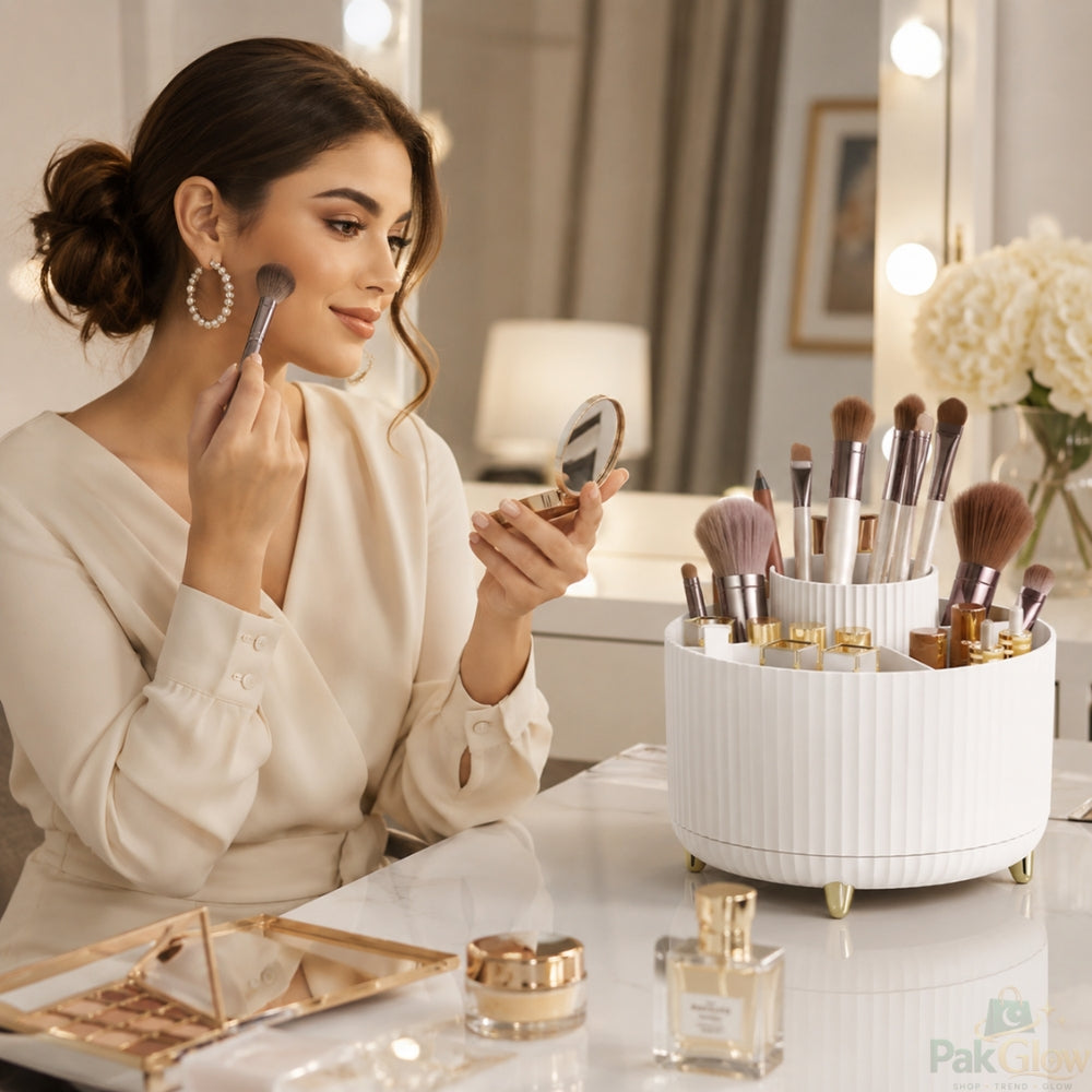 360° Rotating Makeup Organizer – Reusable Multi Compartment Vanity Storage